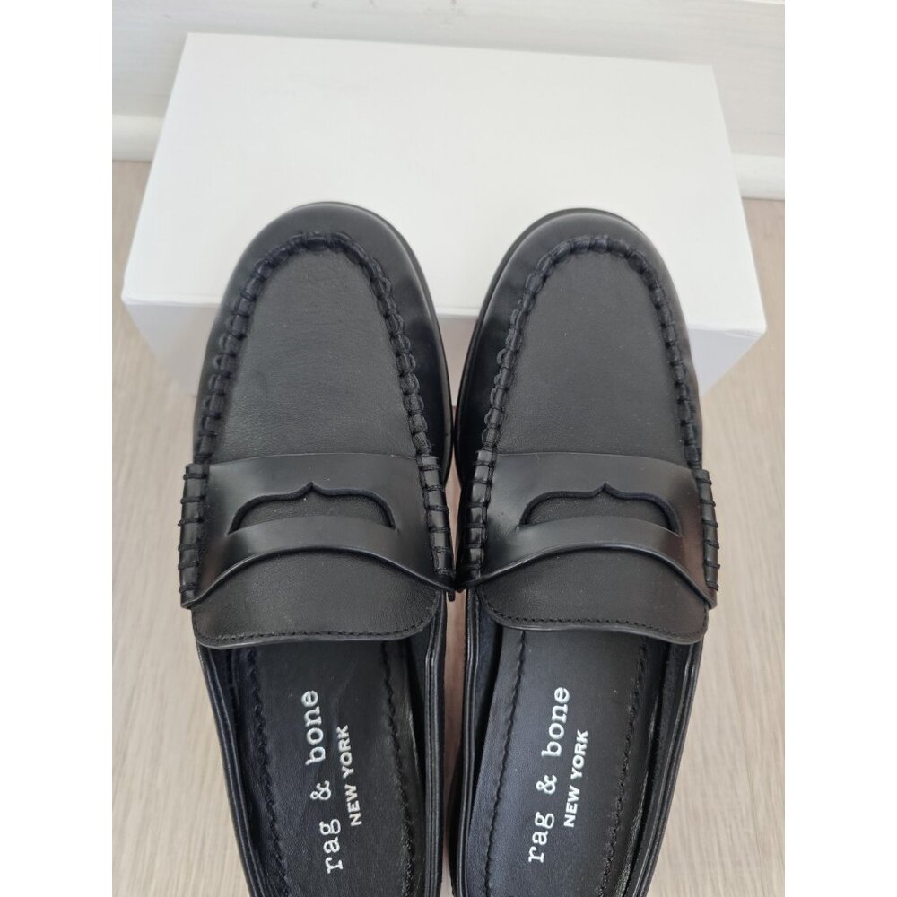 Rag & Bone Carter Leather Mule 8.5 Slip On Black Loafer Shoes Penny Flats 38.5 - Picture 10 of 11